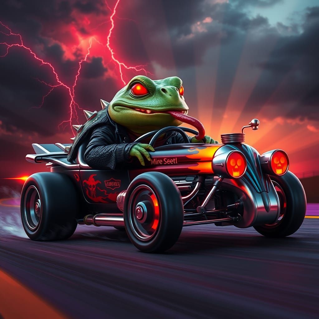 Turtle-Toad Drives Hot Rod in Funko Pop Style