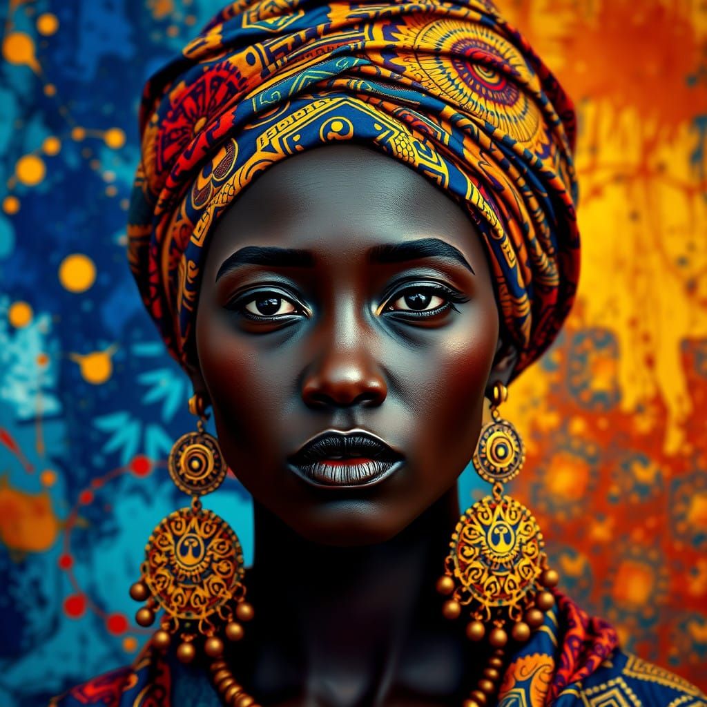 Regal Black Woman in Vibrant Headwrap, Adorned with African ...