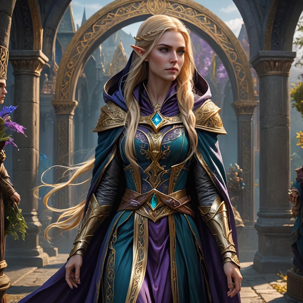 High Elf Priestess in Detailed Matte Painting Style