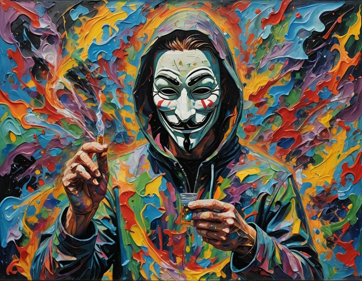 a thick Impasto Painting of Anonymous Ray holding a vial