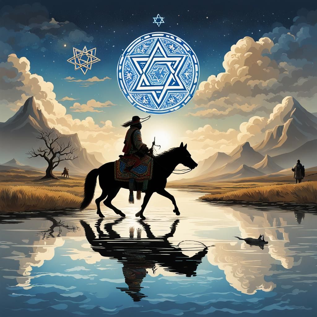 Asian Steppe Horseman with Wolf and Star