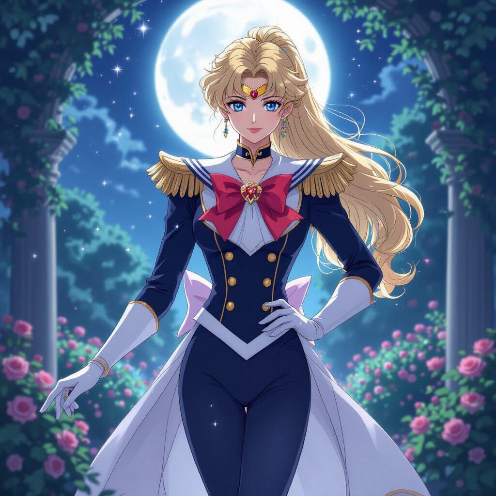 Sailor Uranus as a Charming Prince in Moonlit Garden