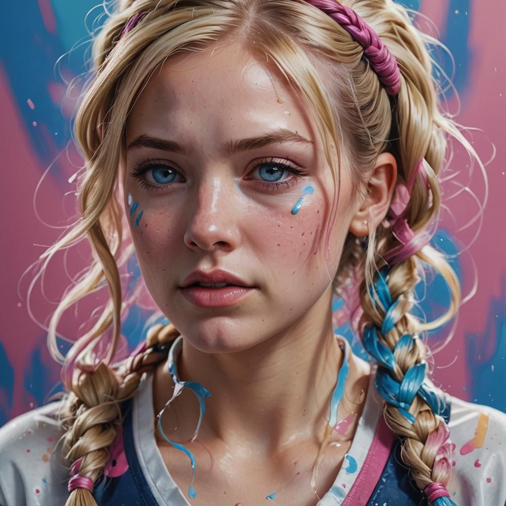Colorful Pigtails in Hyperrealistic Splash Art