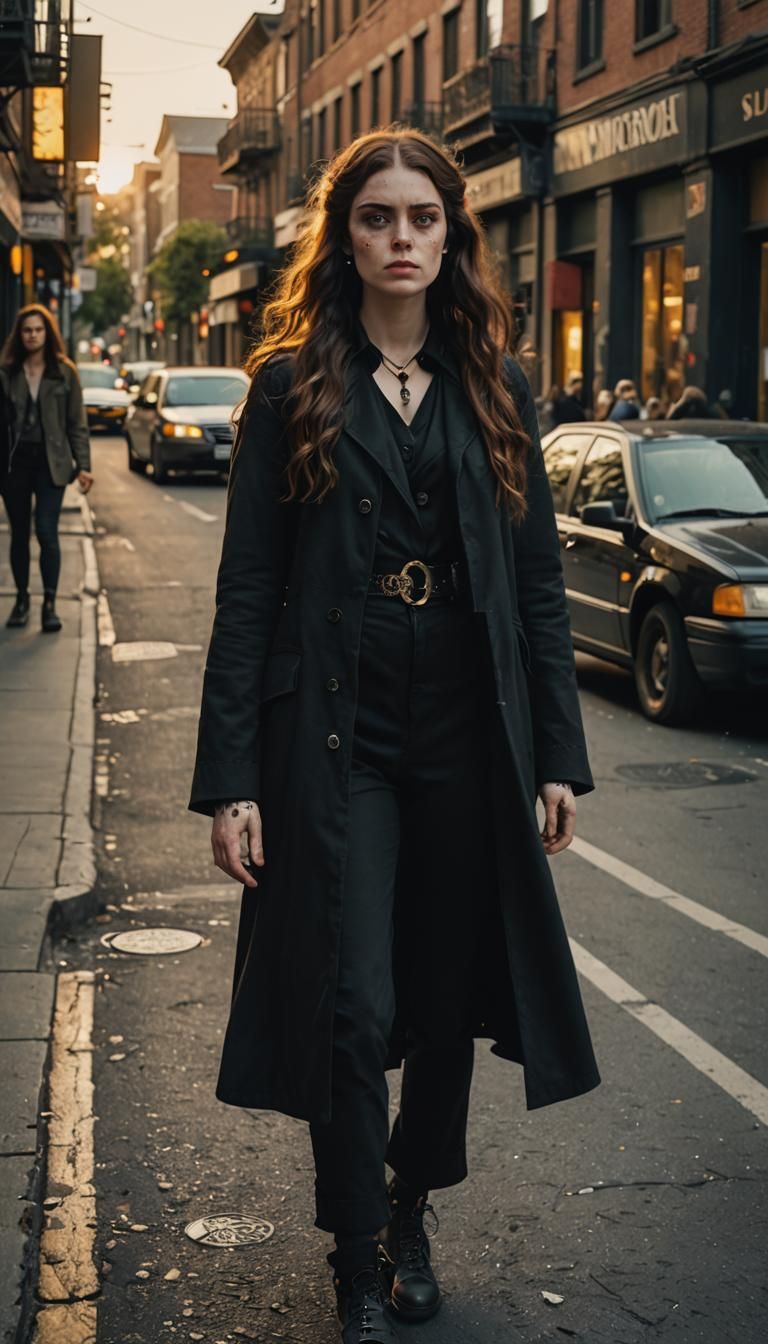 Goth Woman on Film Set in Film Noir Style