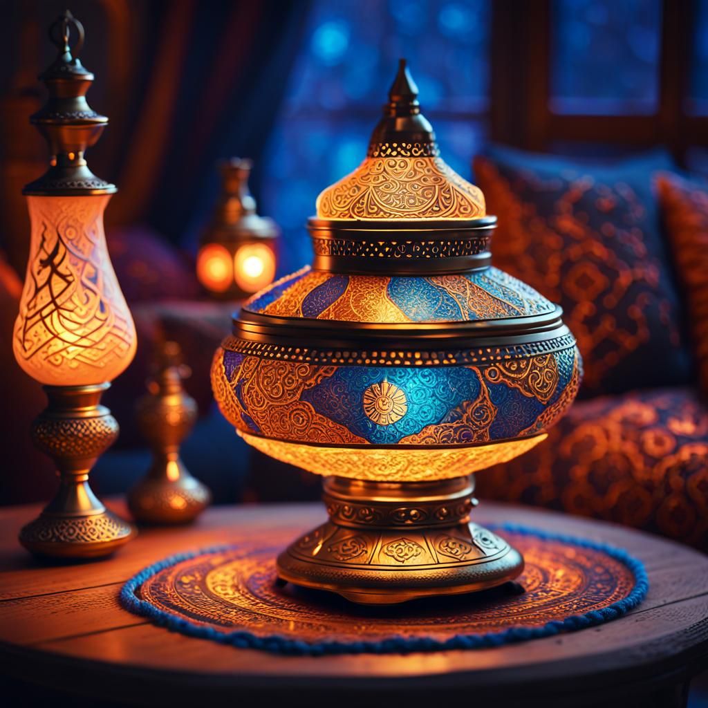 Aladdin's Lamp Emitting a Warm Glow in Fantasy Art