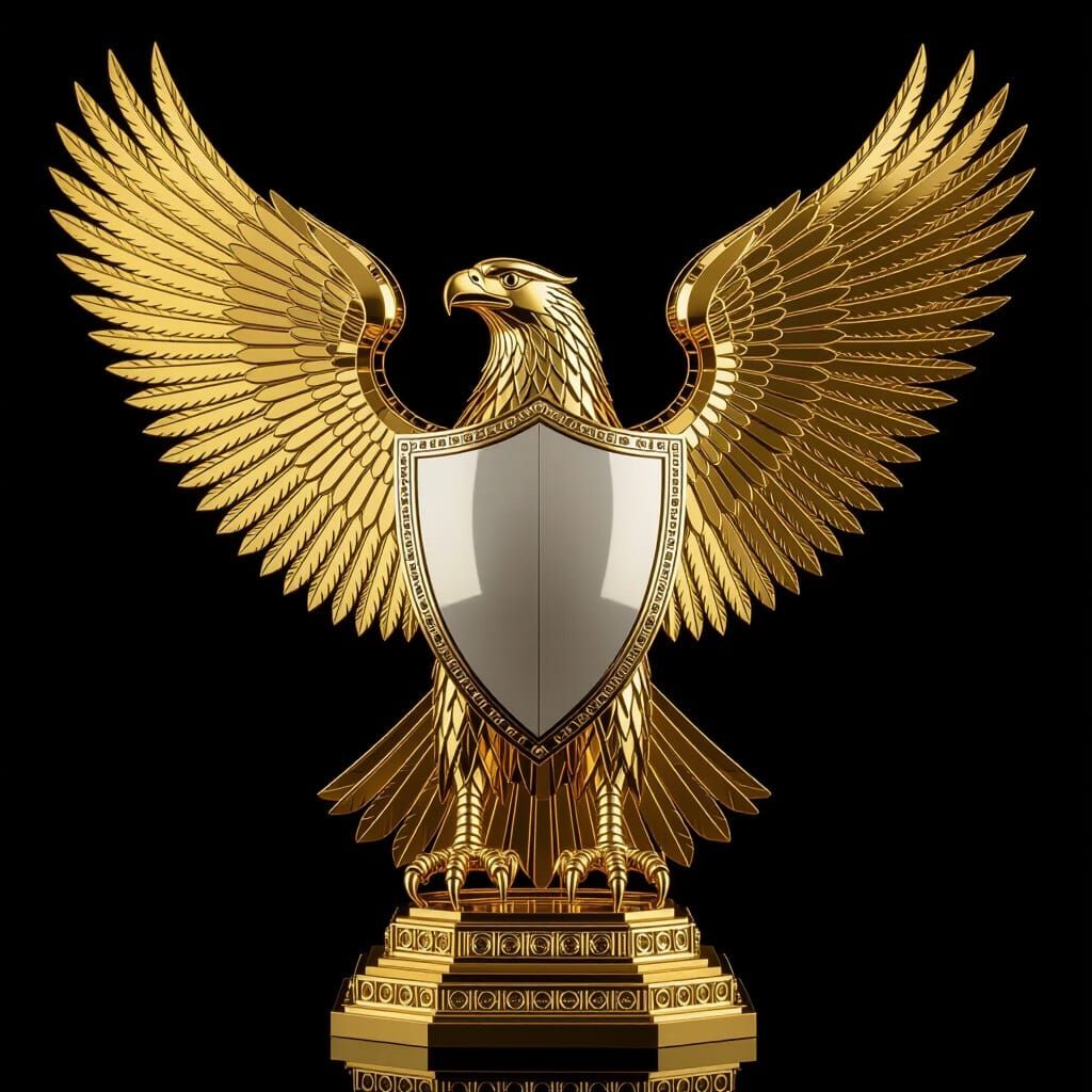 Golden Mechanical Eagle with Silver Shield in Art Deco Style