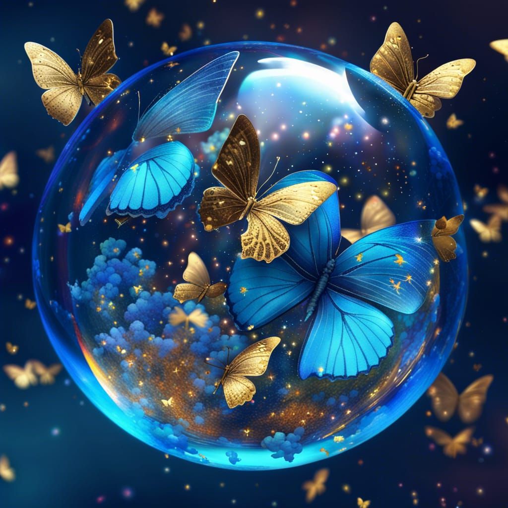 Blue Butterfly in Glass Sphere: Astral Illustration