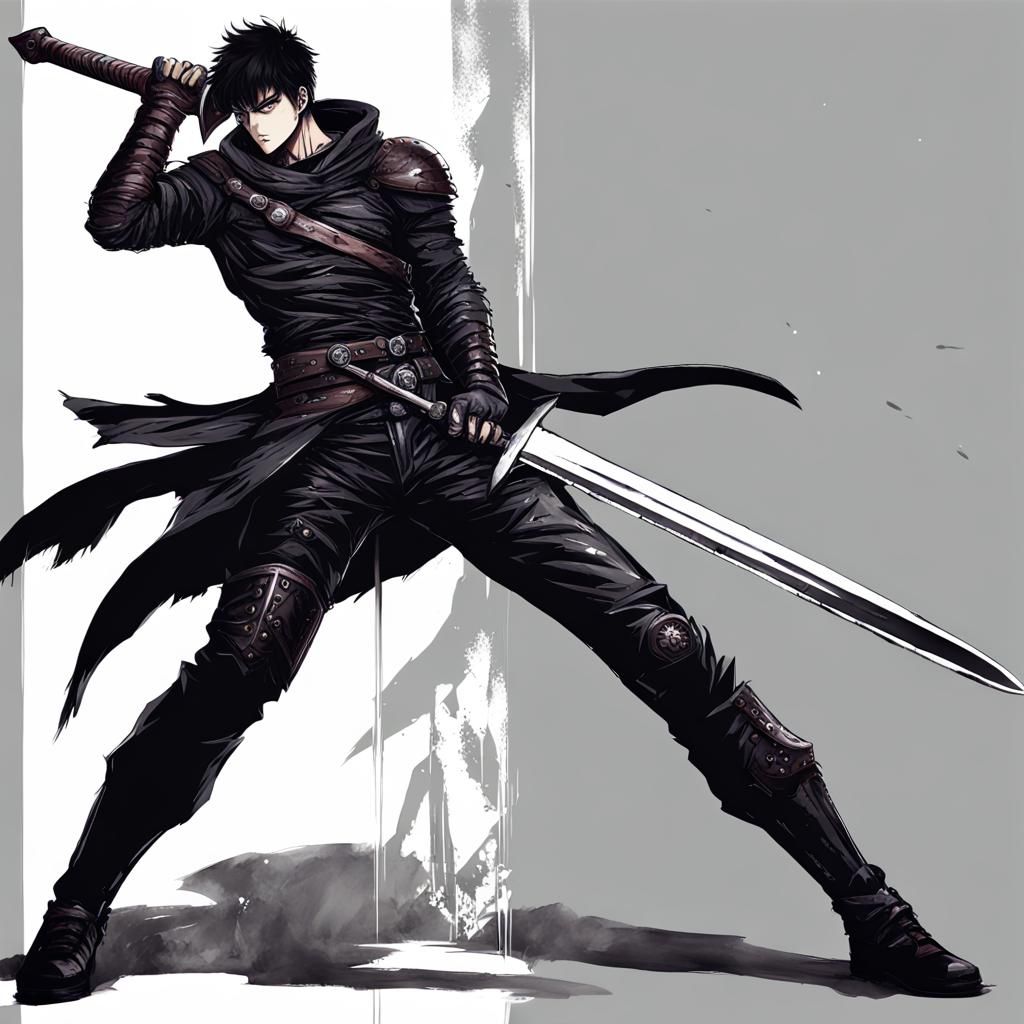 Berserk's Guts in Anime Art Style with Sword