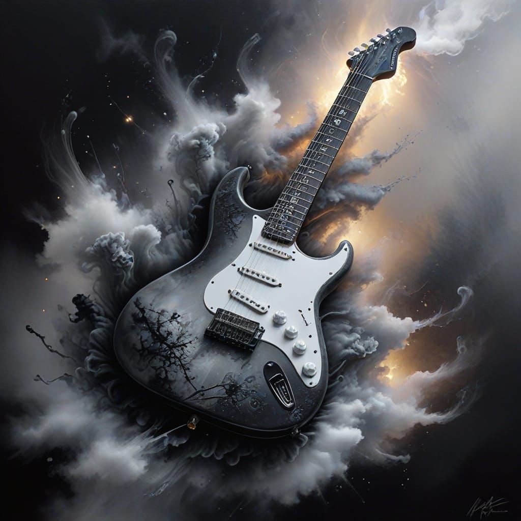 Electric Guitar Formed by Ink and Smoke