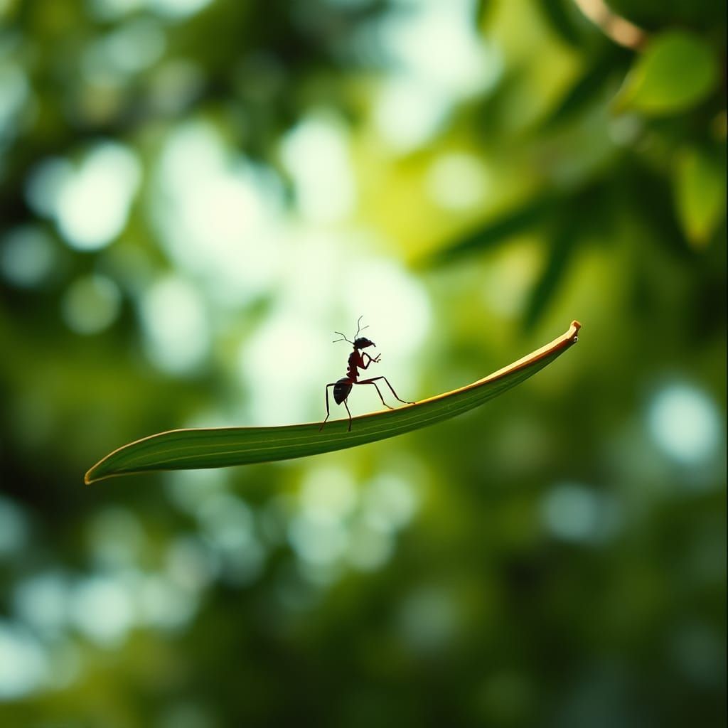 Ant on Leaf: Cinematic Film Still