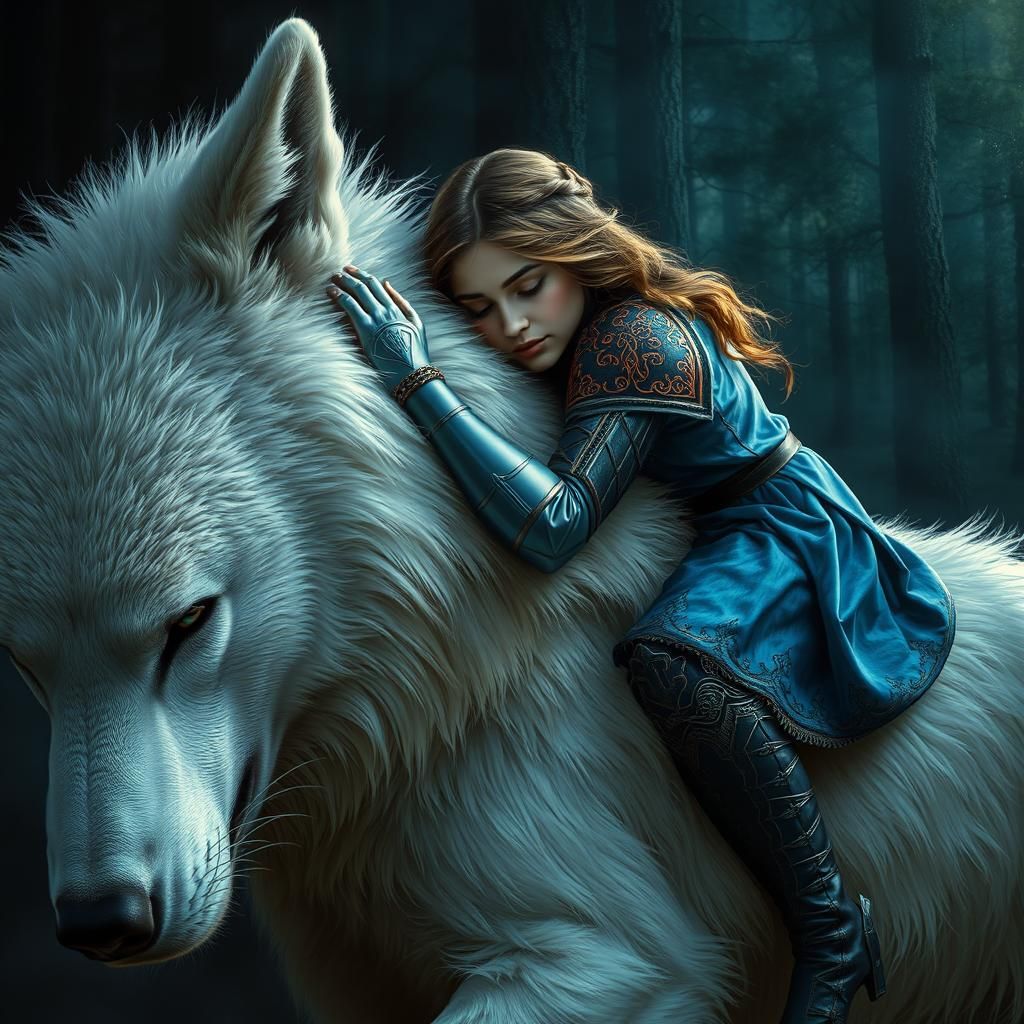 Woman on Dire Wolf: Art Nouveau Illustration