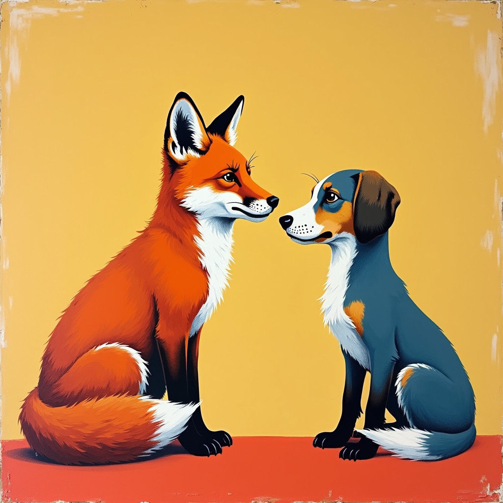 Fox and Hound in Pop Art Style