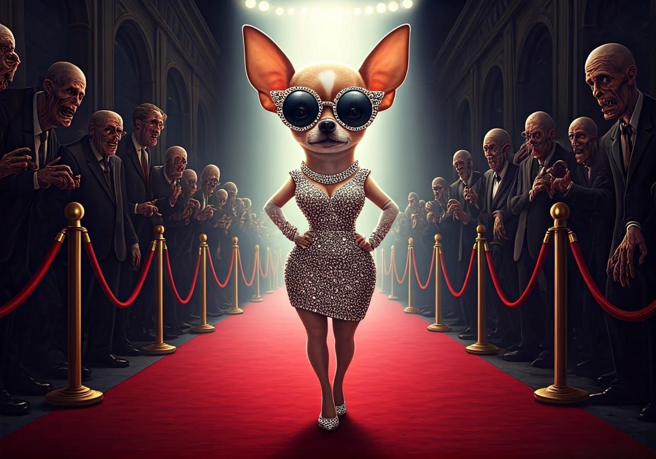 Haughty Chihuahua Struts Down Red Carpet in Exaggerated Styl...
