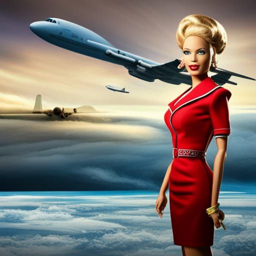 Air Force Barbie with B52 in Hyperrealistic Style