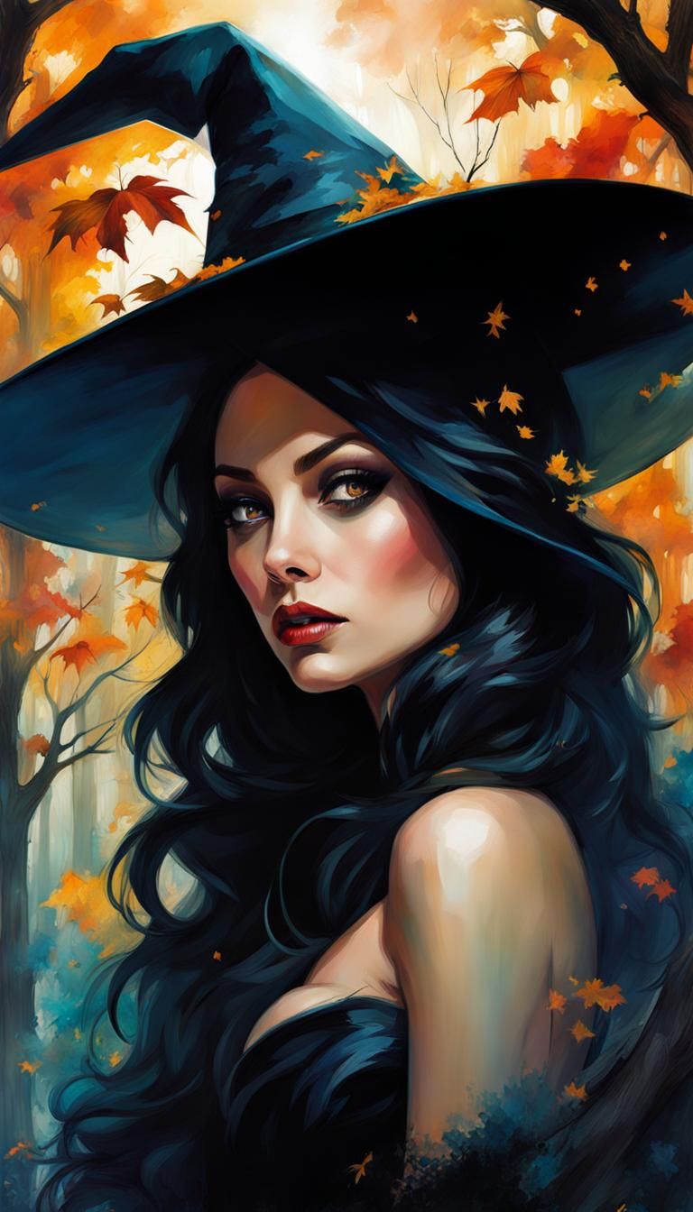 Mila Kunis Witch in Spooky Forest, Baroque Style