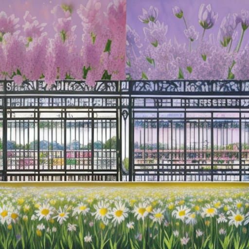 Art Nouveau Flower Field in Watercolor