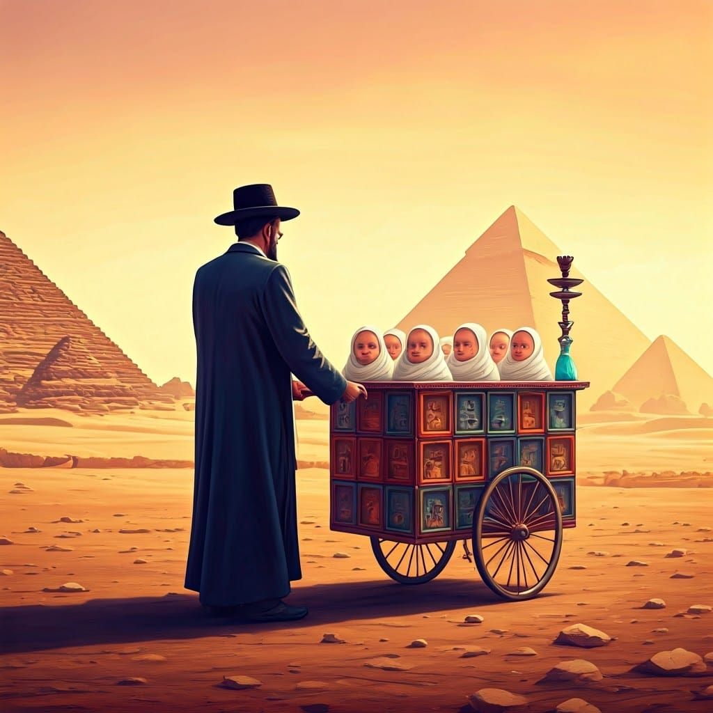 Hasidic Jew in Ancient Egypt, Pyramids in Background, with V...