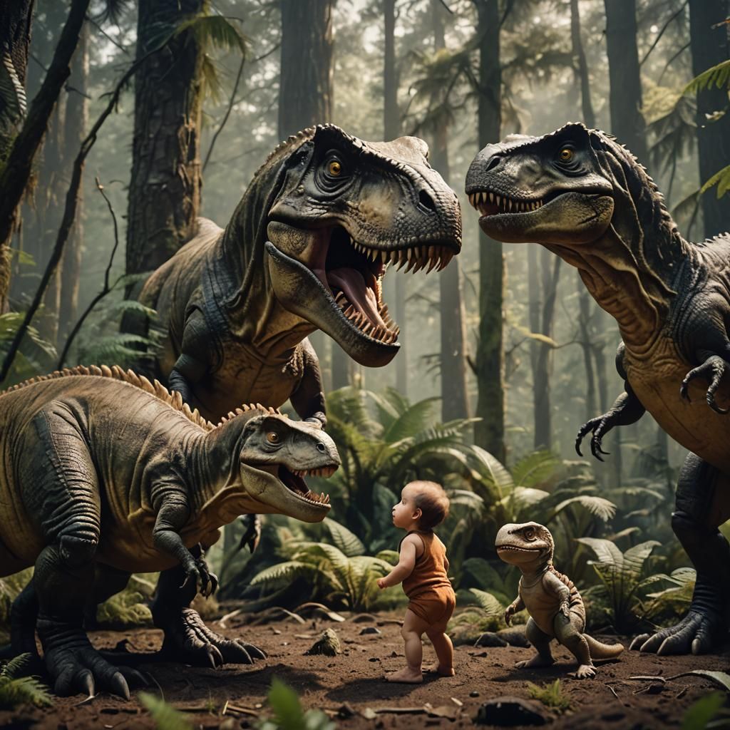 Baby T-Rex Hatching in Prehistoric Forest: Cinematic Still
