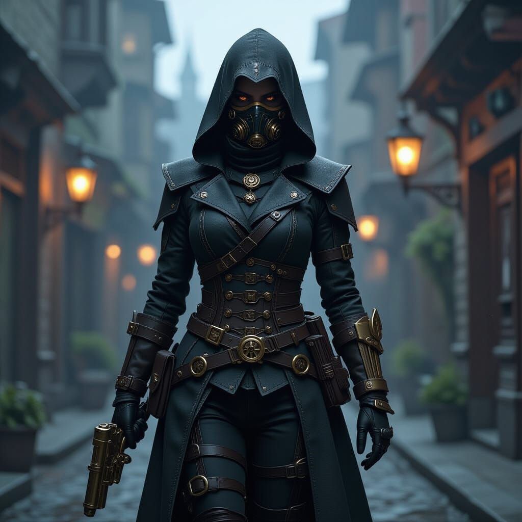 Steampunk Assassin in Hooded Garb