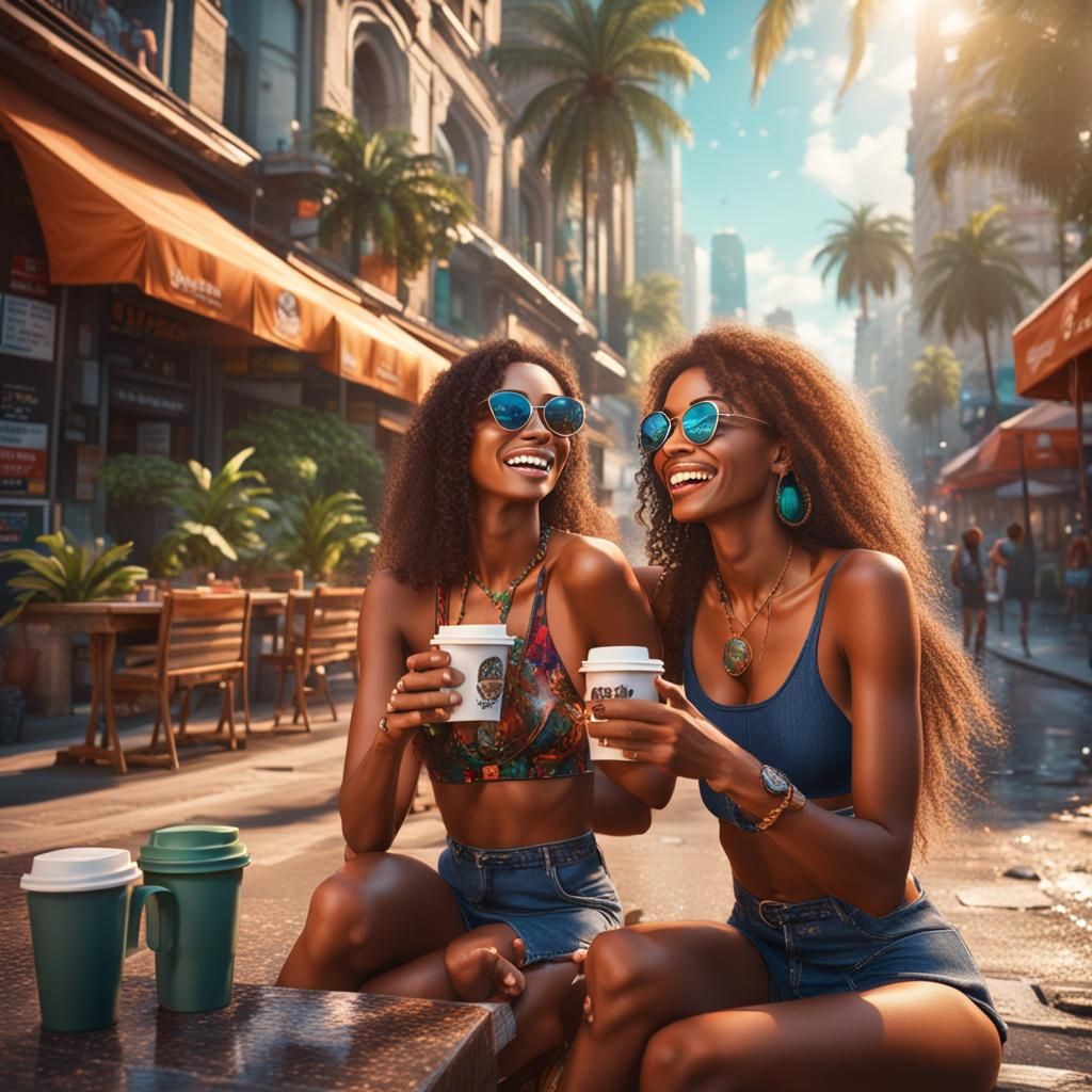 Bikini Models in City: Detailed Matte Painting