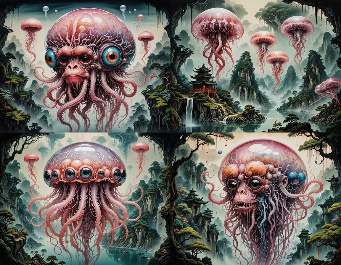 Surreal Monkey-Brain Hybrid in Shan Shui Style