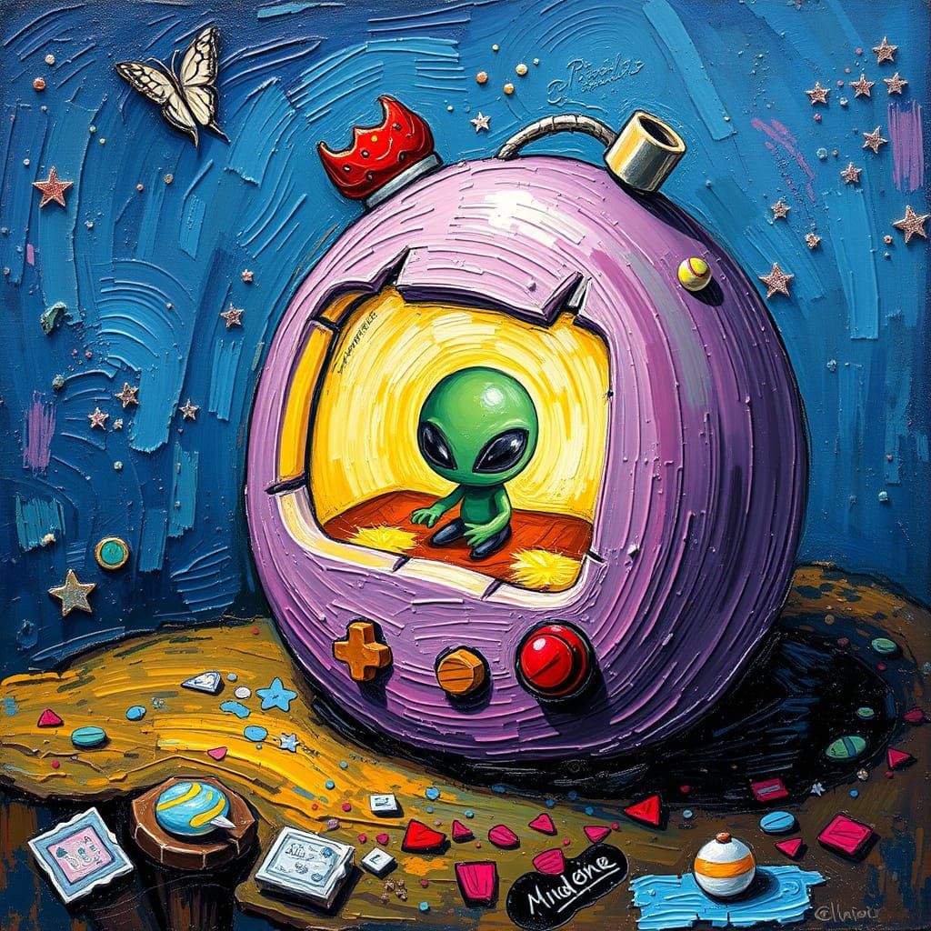 Impressionist Tamagotchi with Alien Being Fed