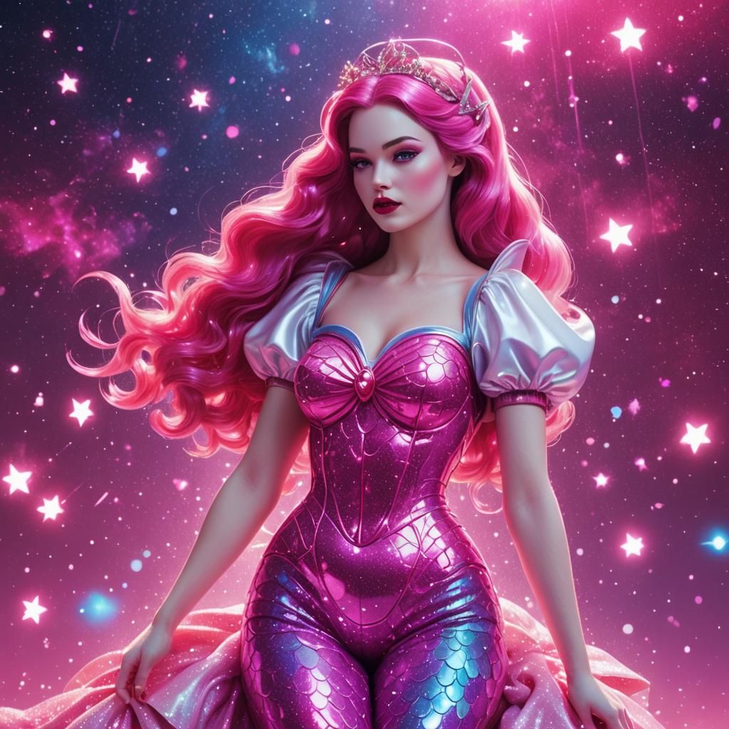 Snow White Space Mermaid in Synthwave Neon