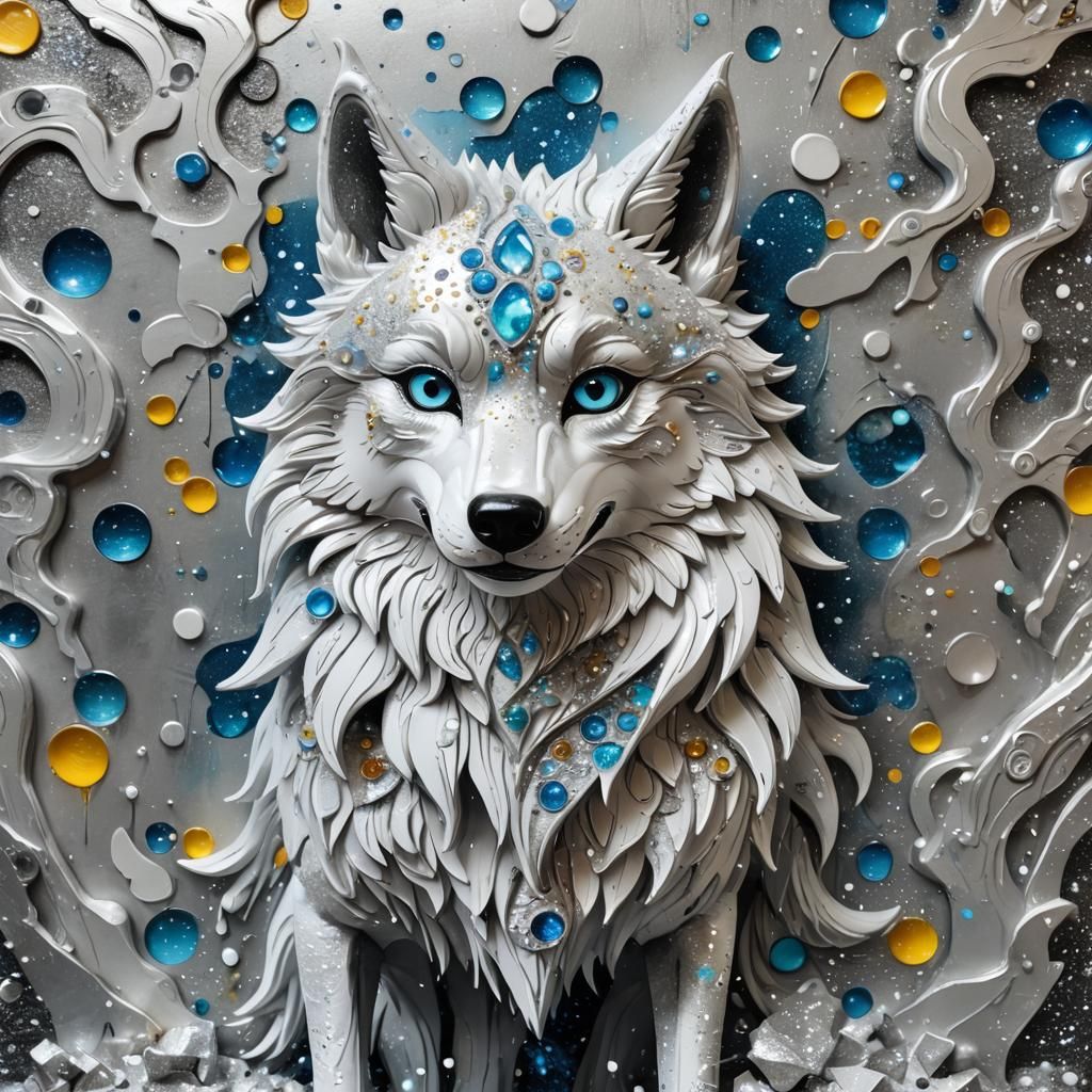 Mythical White Wolf with Googly Eyes in 3D