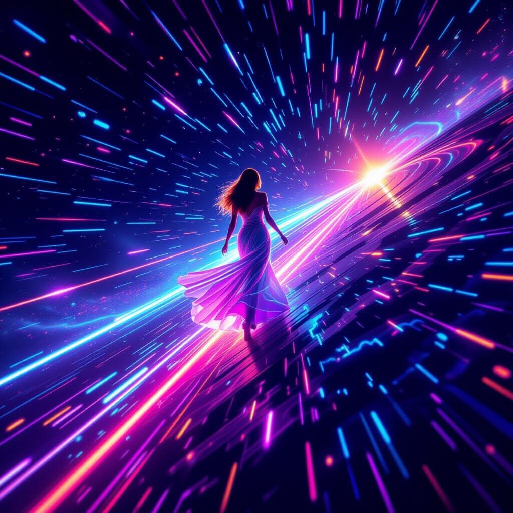 Psychedelic Laser Art of Ella on a Cosmic Meteor