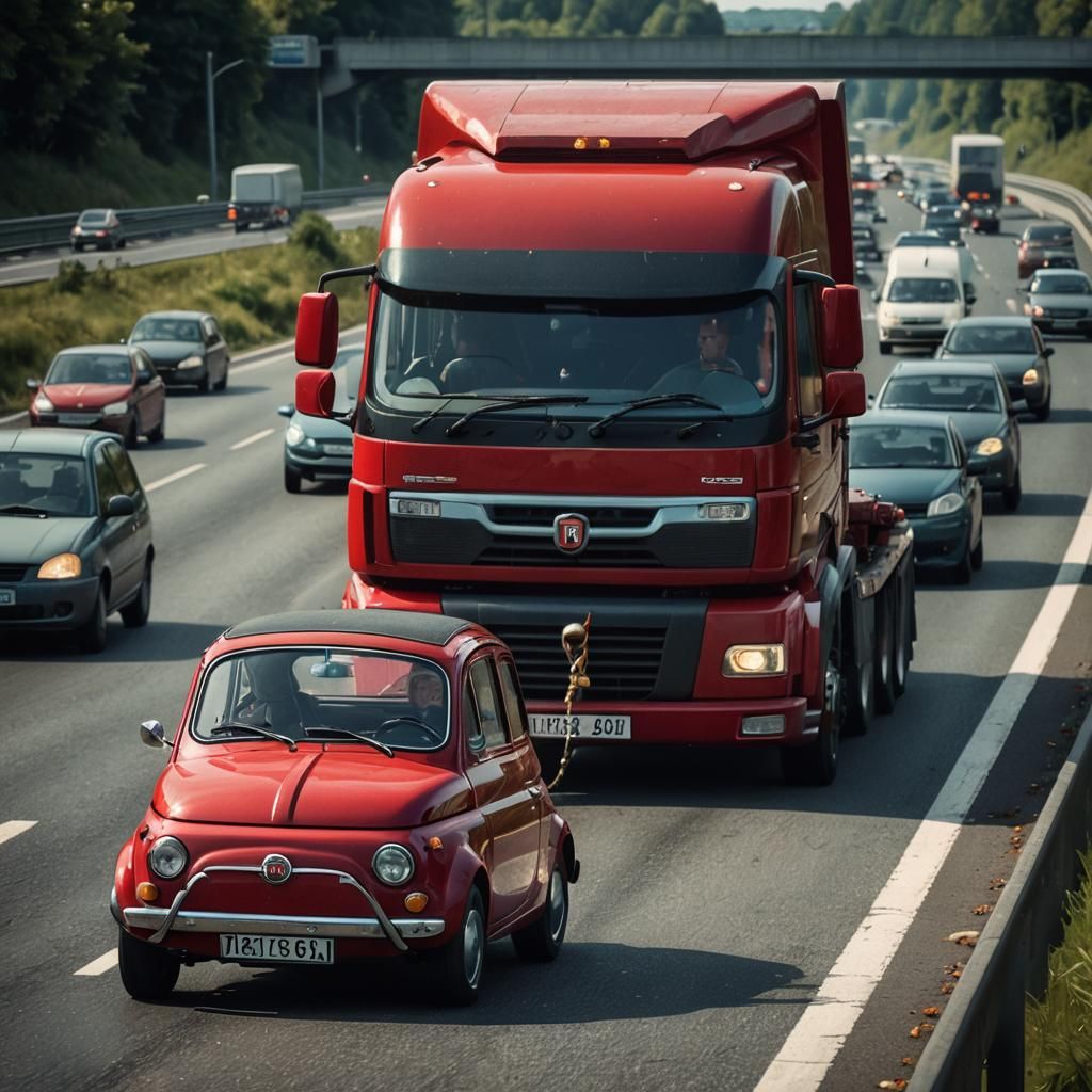 Fiat 500 Tows Lorry: Hyper-Realistic Concept Art
