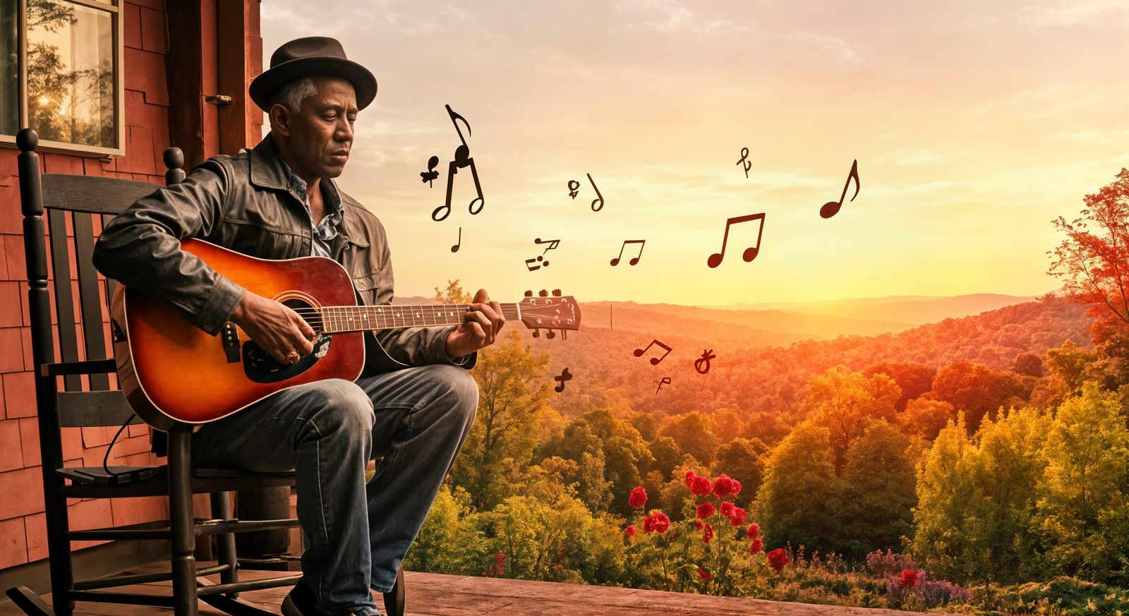 Blues Guitarist in Double Exposure Watercolor Art