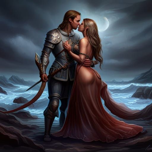 Knight's Serpent Kiss: Dark Fantasy Art