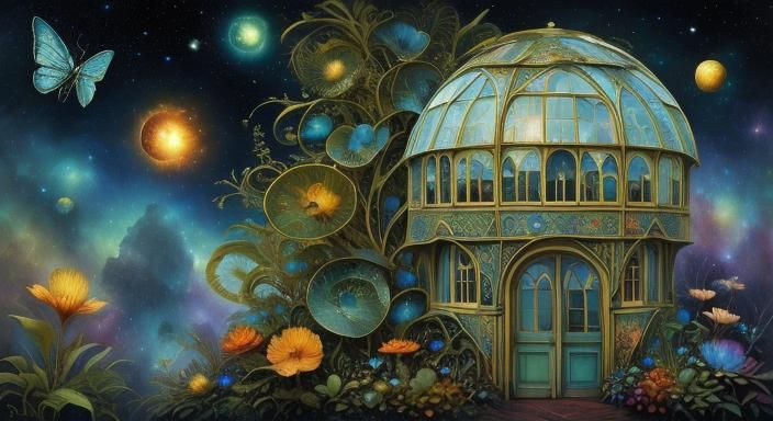 Victorian Greenhouse in Space with Alien Flora