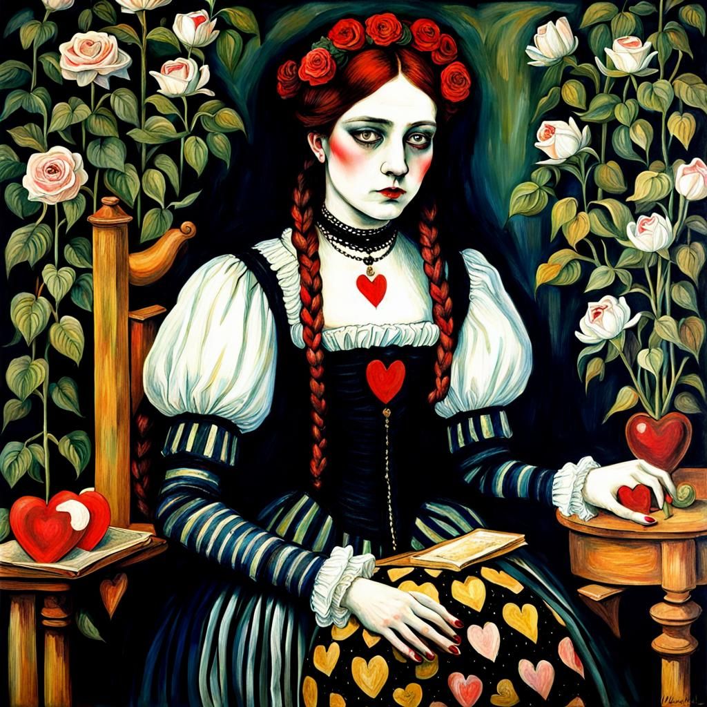 Emo Goth Queen of Hearts in Artistic Styles