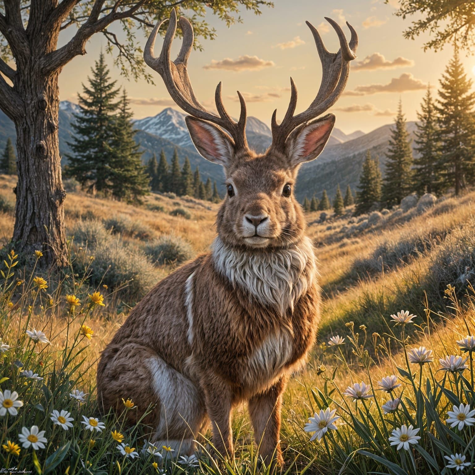 Majestic Jackalope Rabbit Pretending to Be an Antelope