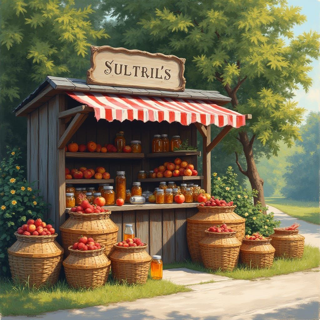 Rustic Roadside Stand in Kinkade Style