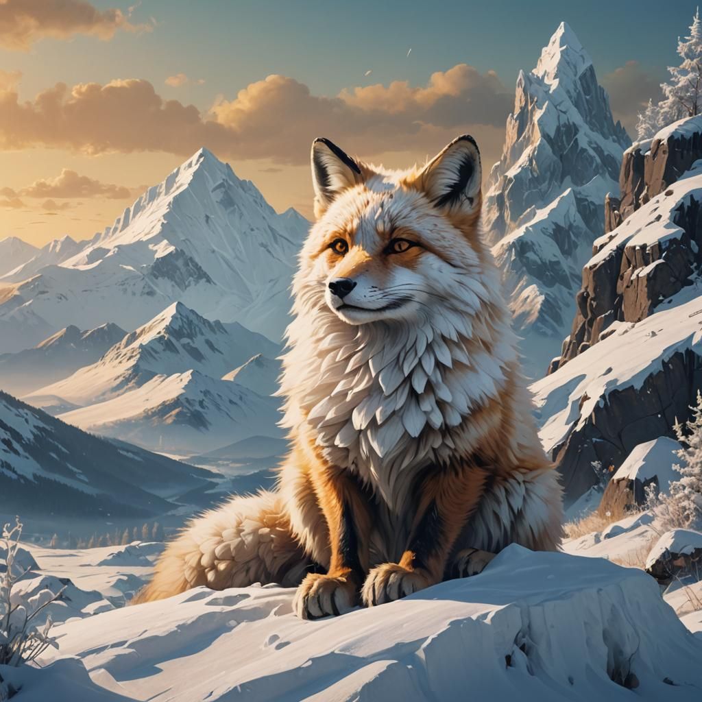 Snow Fox Portrait in a Fantasy Landscape