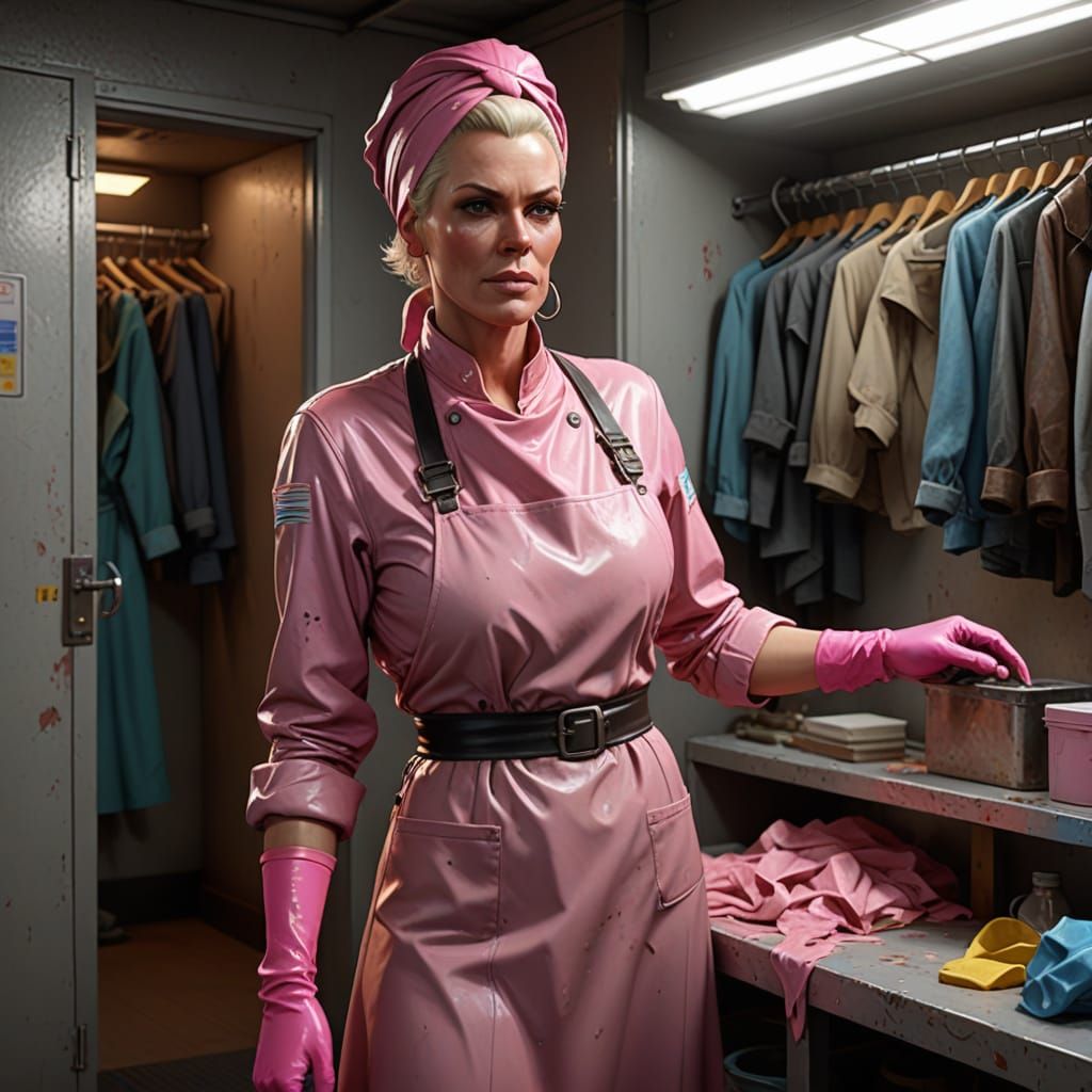 Brigitte Nielsen as a Weary Charwoman in a Gritty Cleaning C...