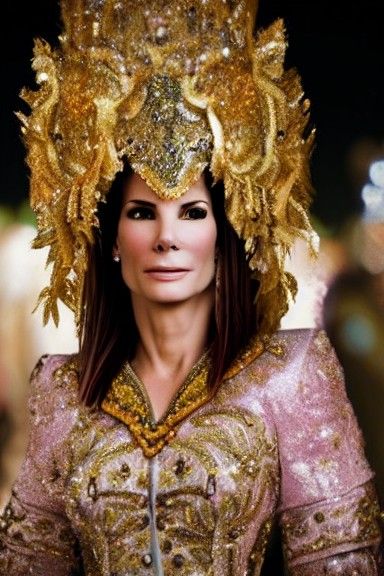Sandra Bullock in Mardi Gras Clothes, 8K Portrait