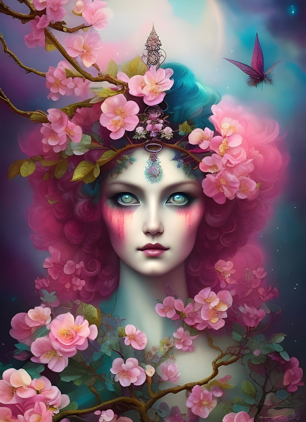Gnarled Peach Blossom Tree Fae Goddess Portrait