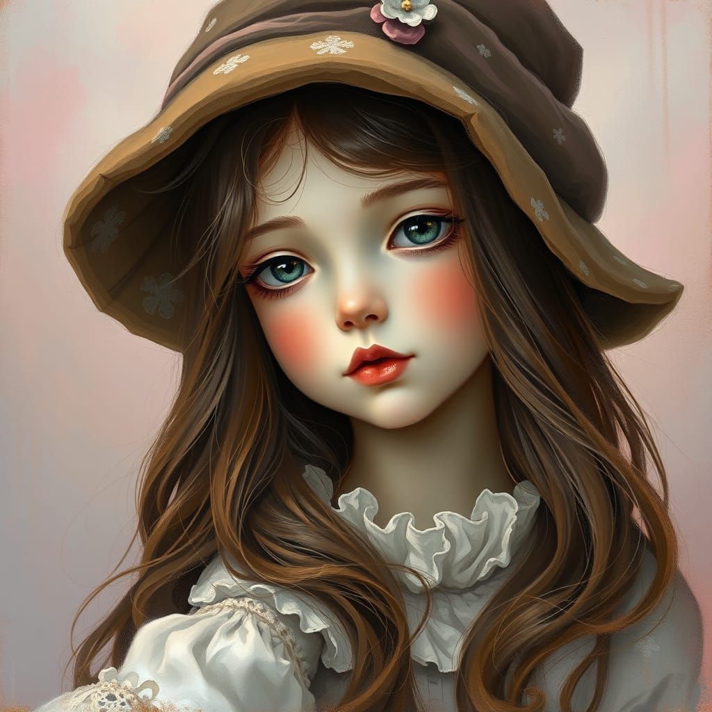 Caravaggio-Inspired Portrait of Whimsical Girl in Pastel Haz...