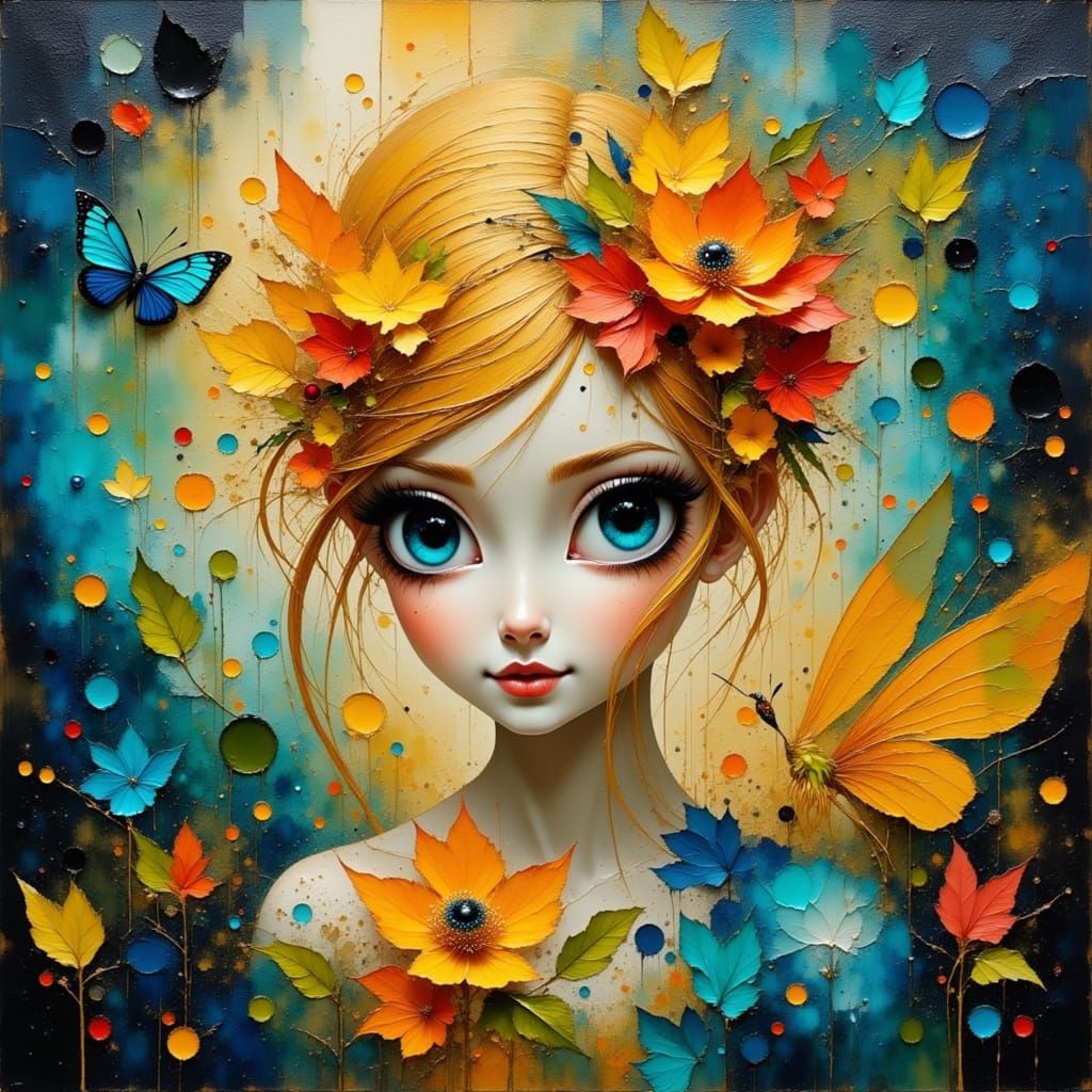 Gothic Fairy Portrait in Vibrant Pallet Knife Paint Style