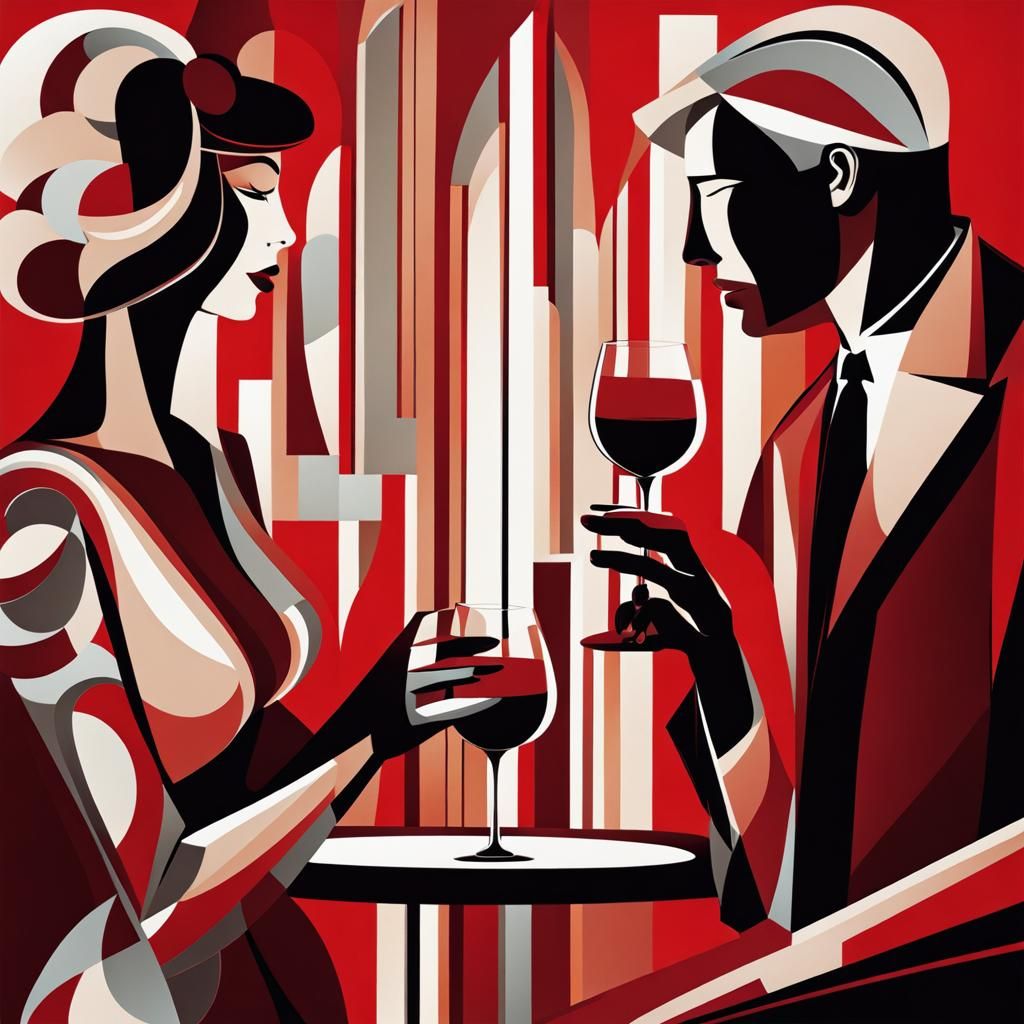 Abstract Art: Man and Woman with Red Wine