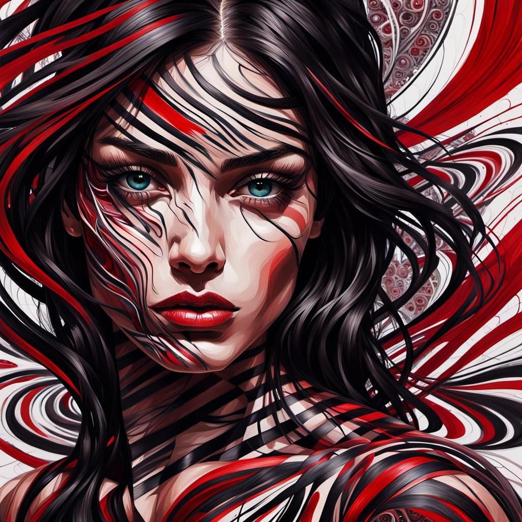 Surreal Portrait of Woman with Abstract Patterns