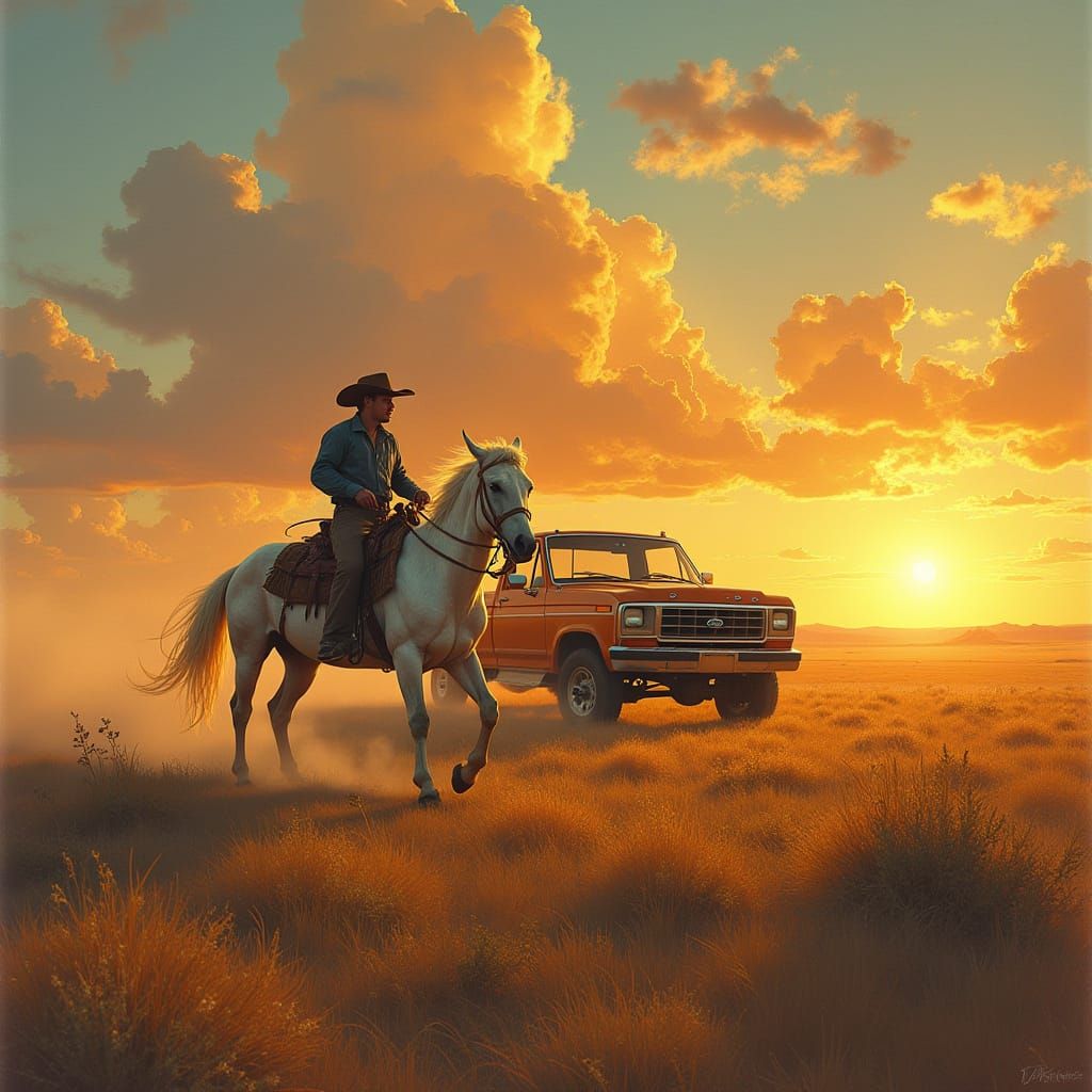 White Mule Passes White S-10 in Old West Landscape