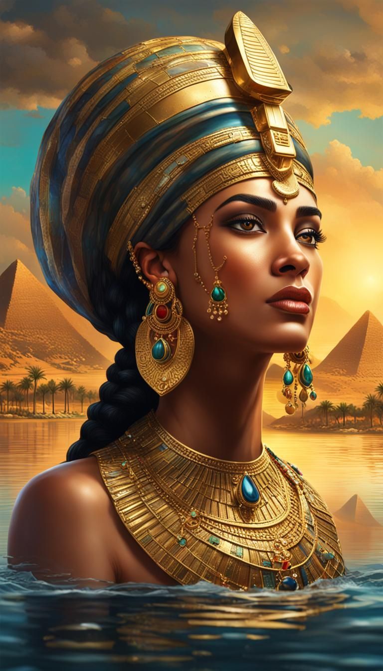 Egyptian Princess Bathing in the Nile: Hyperrealistic Art