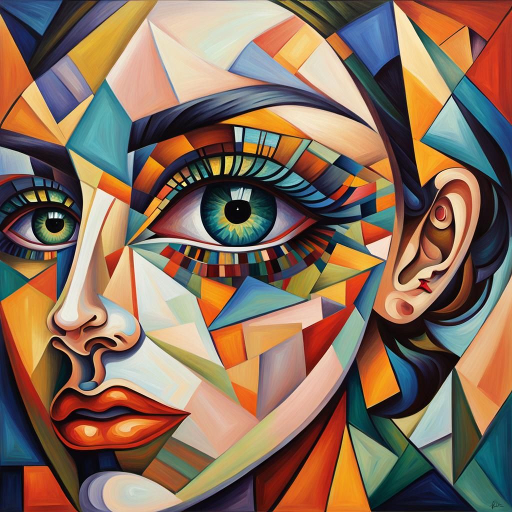 Intense Eye Portrait in Geometric Cubist Style