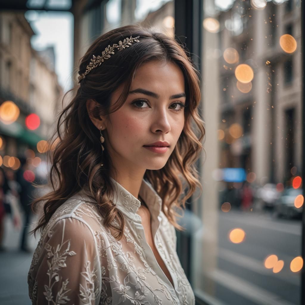 Elegant Woman Through Window in Professional Photography