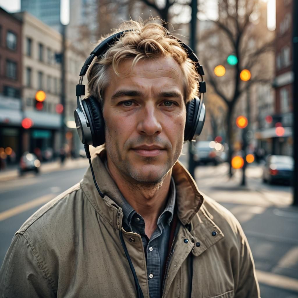American Man Listening to Music: Professional Portrait