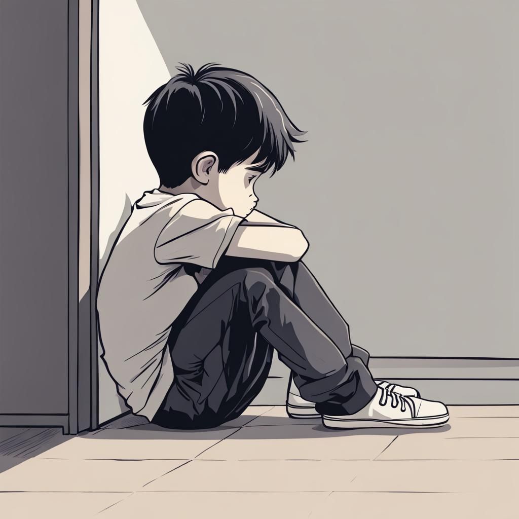 Heartbroken Boy Sitting on Floor in Despair